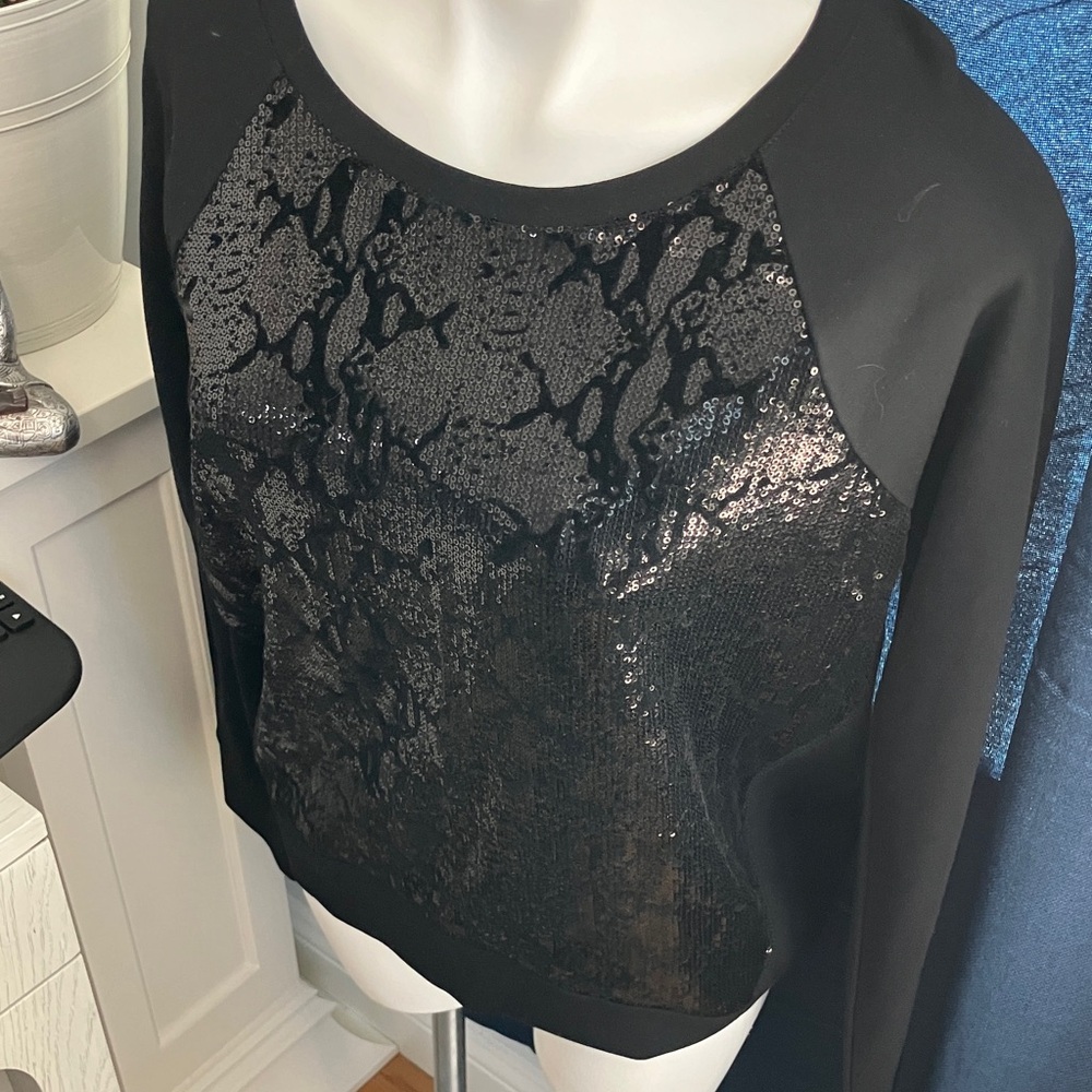 Elegant Black Sequined CK Tops